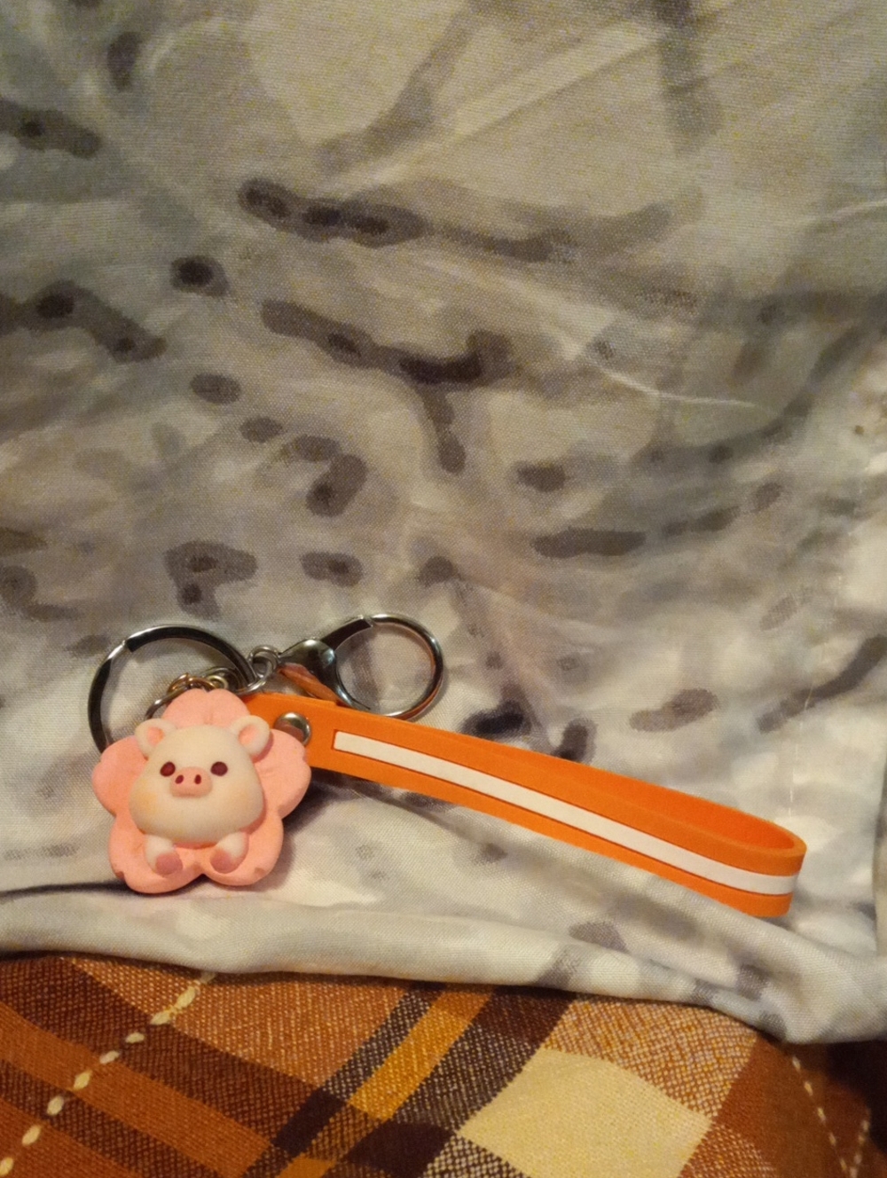 Pig Keychain Wrist Strap - Orange